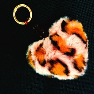 Faux Fur Heart Pink Leopard Key Chain Accessory